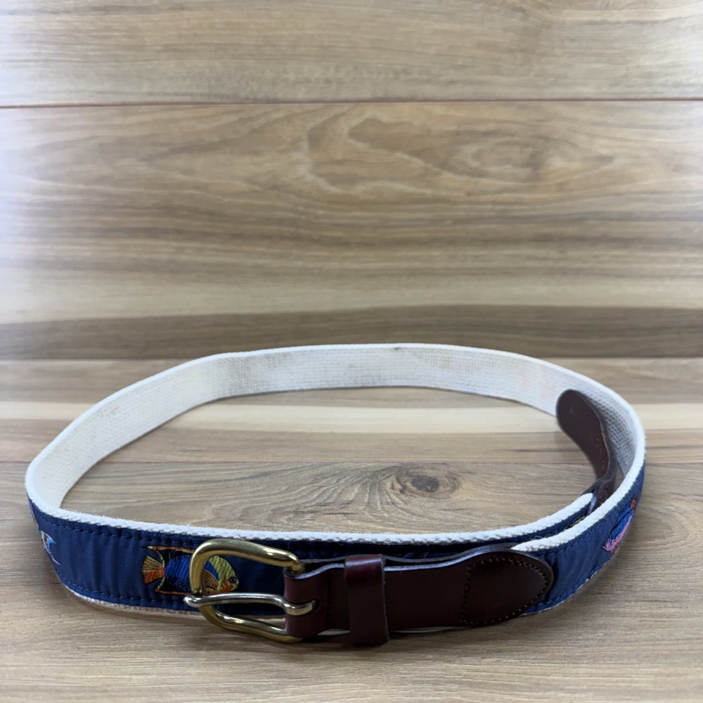 Lieder Marine Mens Belt Size 44 Brown Leather‎ with Fish pattern